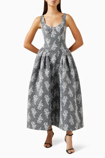 Francine Sleeveless Midi Dress in Lace & Mesh