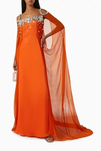 Embellished Cold-shoulder Gown