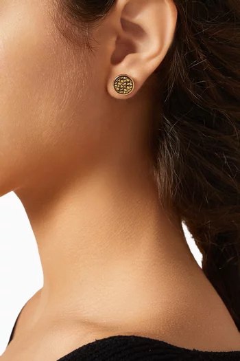 Quilted C Coin Stud Earrings in Gold-tone Brass