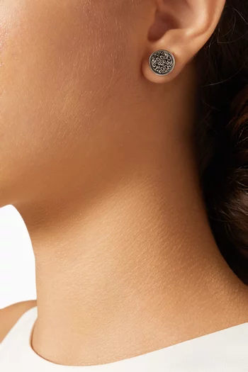 Quilted C Coin Stud Earrings in Silver-tone Brass