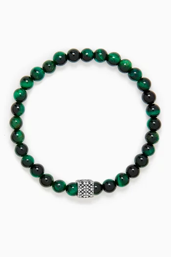 سوار بخرز من حجر عين النمر ومكعب بأحرف الماركة فضة إسترلينية