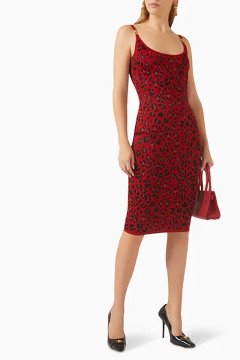 Leopard-motif Midi Dress in Viscose-blend Knit