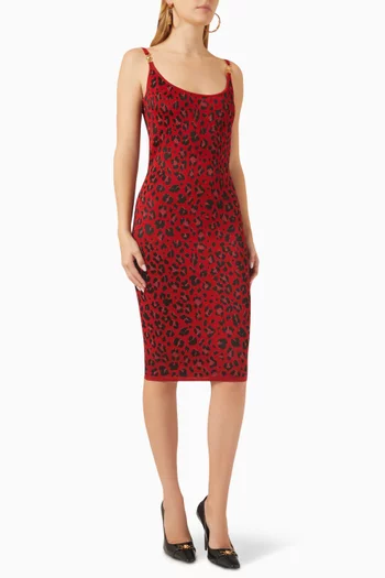 Leopard-motif Midi Dress in Viscose-blend Knit