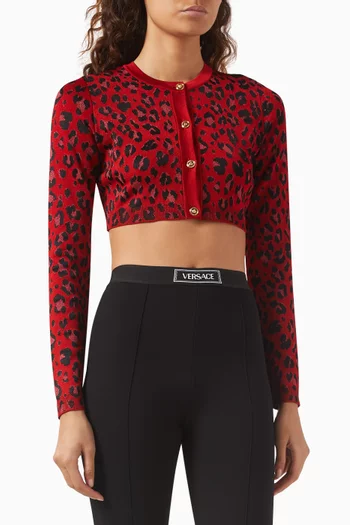 Leopard Crop Knit Cardigan in Viscose-lurex