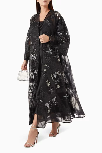 Embellished Event Abaya in Brocade & Organza