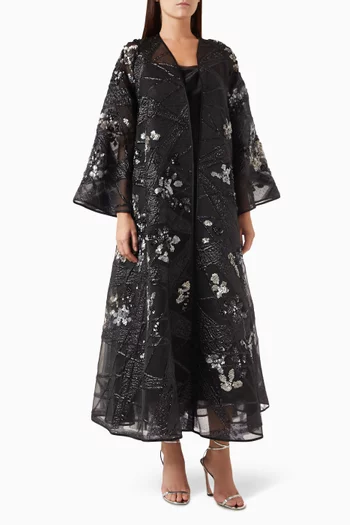 Embellished Event Abaya in Brocade & Organza
