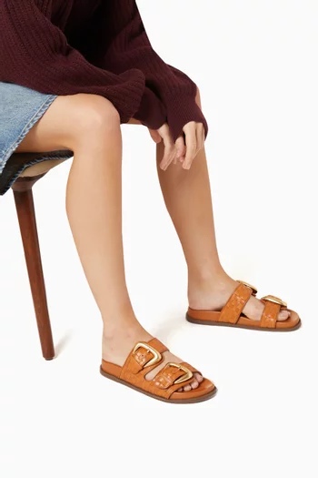 Buckle Woven Sandals in Leather