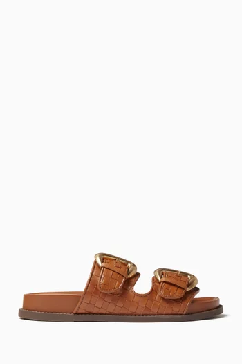 Buckle Woven Sandals in Leather