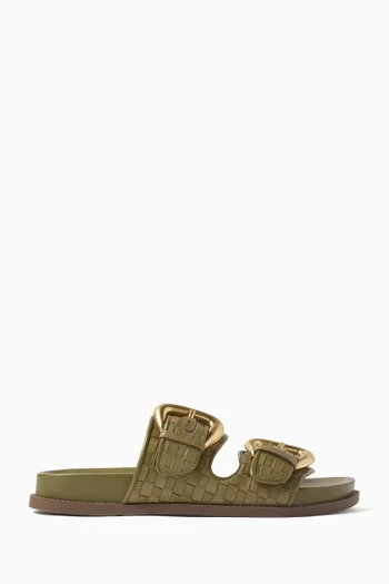 Chunky Slides in Weaved Leather