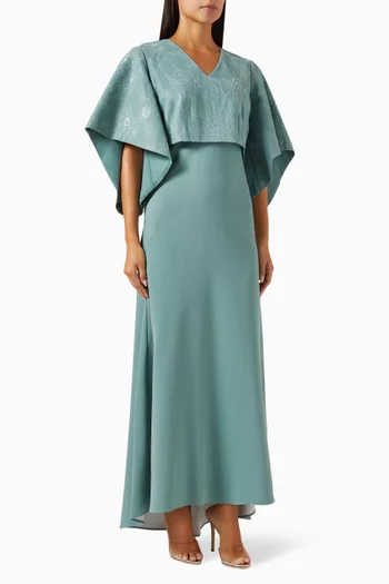 Floral-jacquard Maxi Dress in Crepe