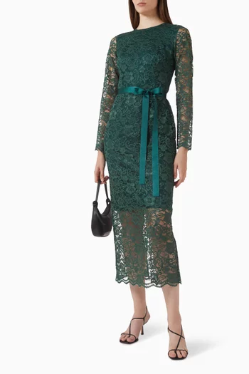 Belted Midi Dress in Lace