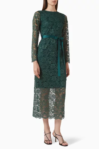 Belted Midi Dress in Lace