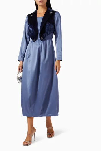 Embellished Waistcoat Midi Dress in Satin & Velvet