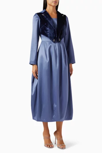 Embellished Waistcoat Midi Dress in Satin & Velvet
