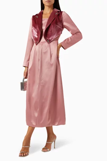 Embellished Waistcoat Midi Dress in Satin & Velvet