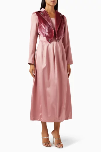 Embellished Waistcoat Midi Dress in Satin & Velvet