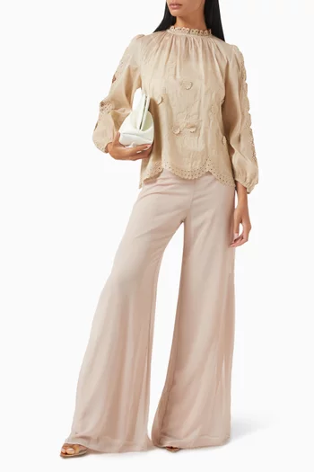 Lace-trim Blouse in Cotton-linen