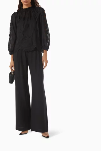 Lace-trim Blouse in Cotton-linen