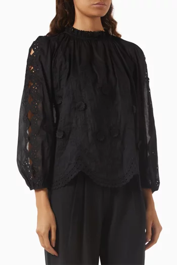 Lace-trim Blouse in Cotton-linen
