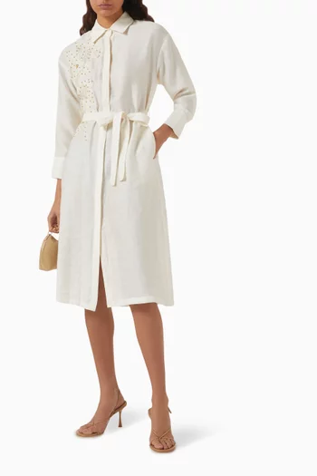 فستان متوسط الطول بحزام ودانتيل بنقشة زهور