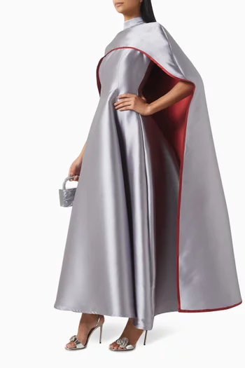 فستان سهرة بقصة برنسيس بلا أكمام مع كاب