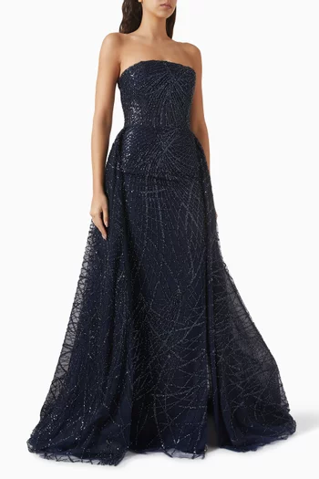 Sequin-embellished Slit Gown