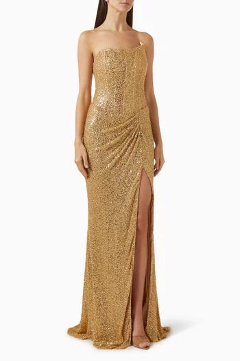 فستان سهرة بنمط مشد بلا حمالات جيرسيه مطاطي