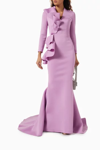 Ruffle-trim Gown in Scuba Fabric