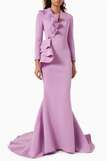 Ruffle-trim Gown in Scuba Fabric
