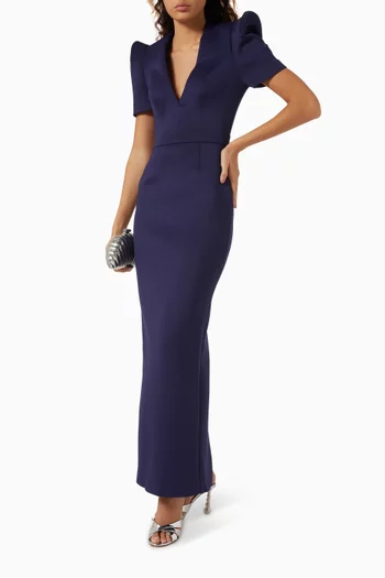 Short-sleeved Maxi Dress in Scuba Fabric