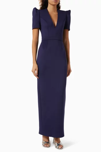 Short-sleeved Maxi Dress in Scuba Fabric