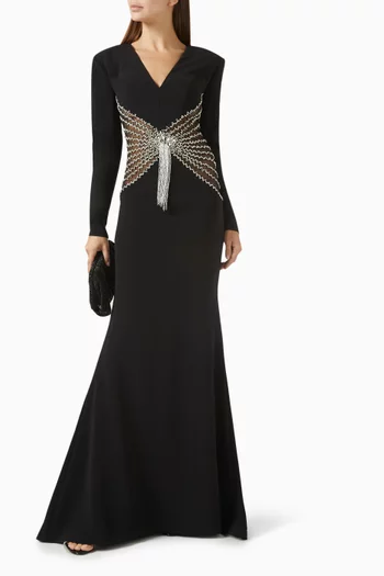 Crystal-embroidered Gown in Stretch Crepe