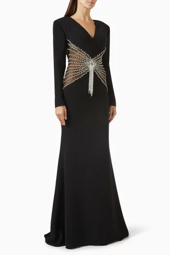 Crystal-embroidered Gown in Stretch Crepe