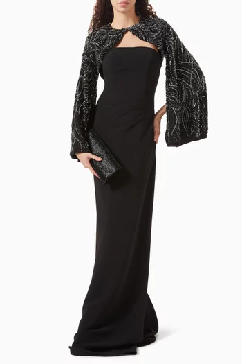 Embroidered Cape-sleeve Gown