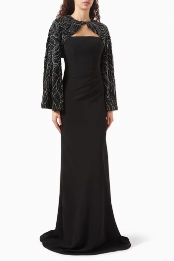 Embroidered Cape-sleeve Gown
