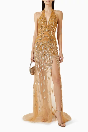 Embellished Gown in Mesh