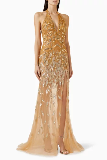 Embellished Gown in Mesh