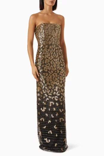 Strapless Beaded Gown in Mesh