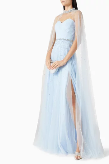 Bead-embellished Cape Gown in Tulle
