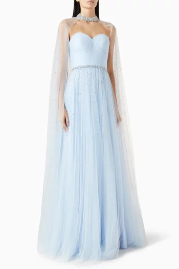 Bead-embellished Cape Gown in Tulle