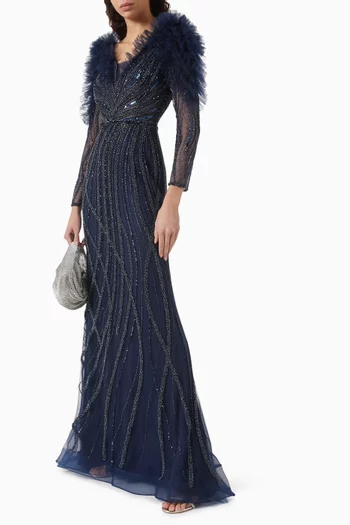 Embellished Ruffle Gown