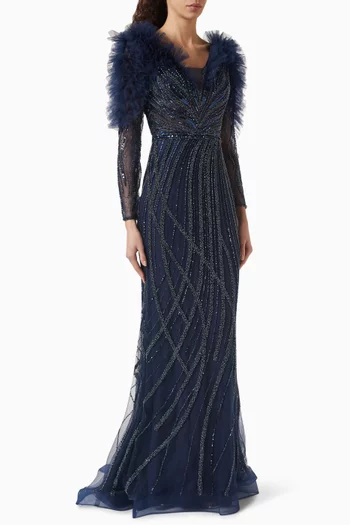 Embellished Ruffle Gown