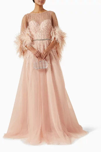 Embellished Sweetheart Neck Gown in Tulle