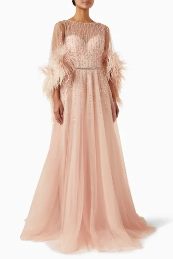 Embellished Sweetheart Neck Gown in Tulle