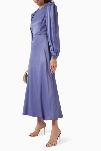 Pleated-shoulder Midi Dress in Rayon