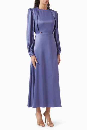 Pleated-shoulder Midi Dress in Rayon