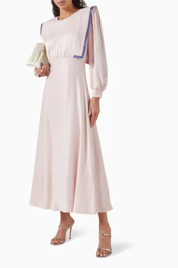 Padded-shoulder Midi Dress in Rayon