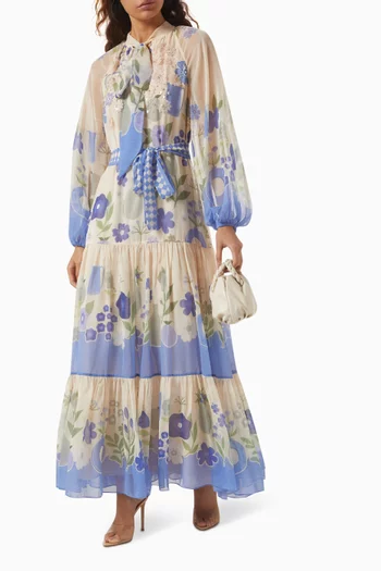 Amaryllis Floral-print Maxi Dress in Chiffon