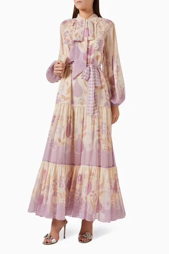 Amaryllis Floral-print Maxi Dress in Chiffon