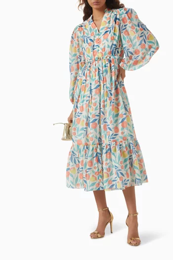 Sienna Printed Midi Dress in Poly-cotton